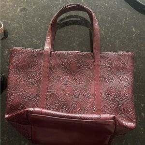 red leather vintage victoria secret tote purse with zipper pocke
